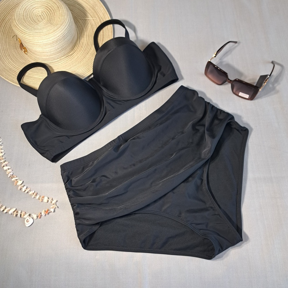 Women's High-Waisted Two-Piece‎ Bikini Bathing Swimsuit Black XXL
